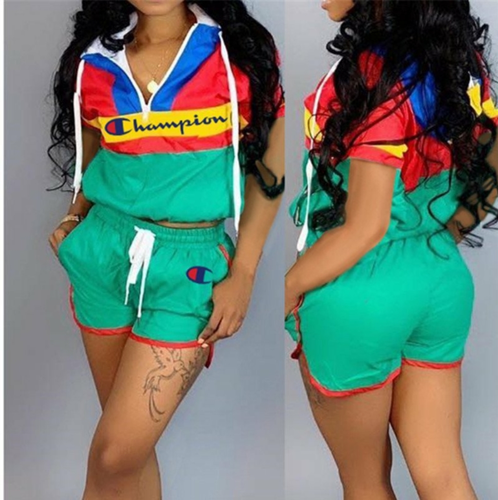 Letter Embroidered Color Patchwork Short Sleeve To